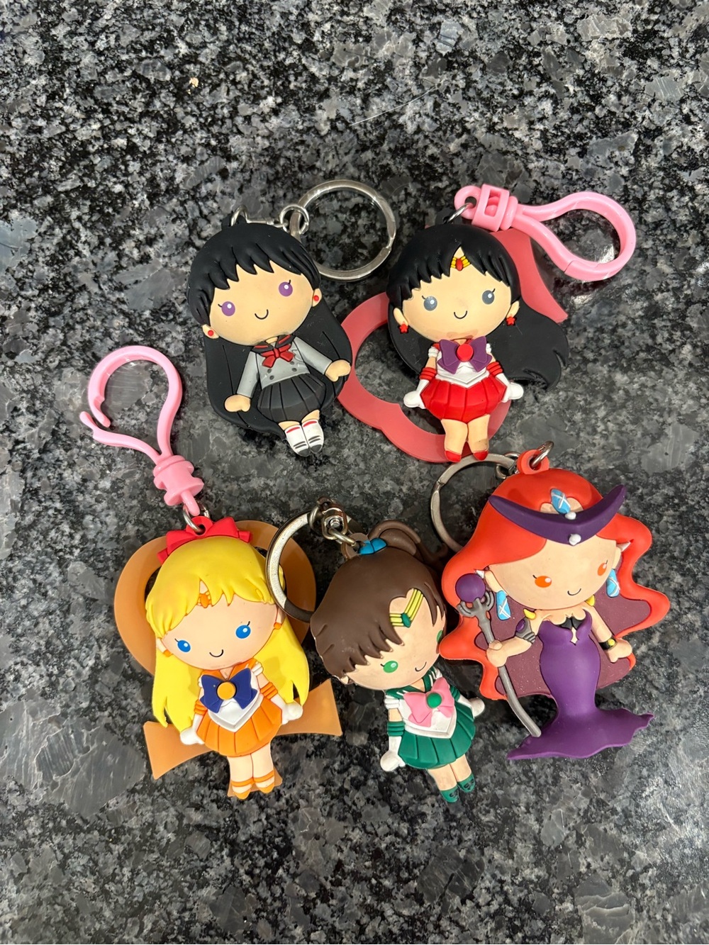 Sailor Moon Chibi Keychain Figure Lot 5 Bandai Jupiter Saturn Monogram Bag Clips